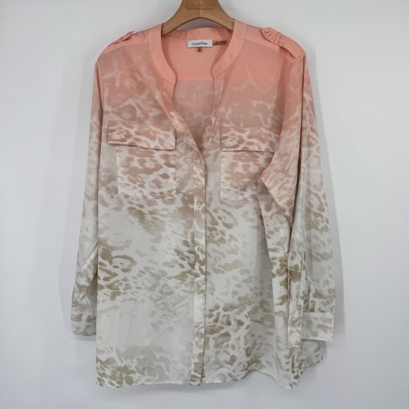 Calvin Klein Womens Long Sleeve Blouse Size 1X plus Peach Beige Ombre - Picture 8 of 12